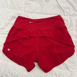 lululemon speed up mid rise lined short 4 inch size 2TALL 
color red